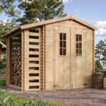 TIMBELA M386C+M386G Casetta da Giardino in Legno per Esterni con legnaia CON PAVIMENTO TRATTATO- L206xL272xA218 cm/ 3,53 m2 + 0,97 m2