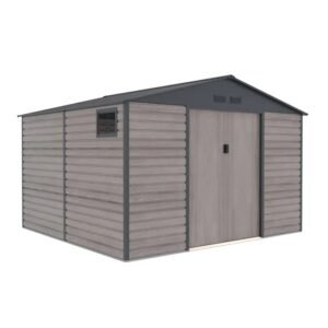 Casetta Metallica Gardiun Surrey 10,85 m2 Esterno 340x319x226 cm in Acciaio con Finestra Laterale e Effetto Legno Venato